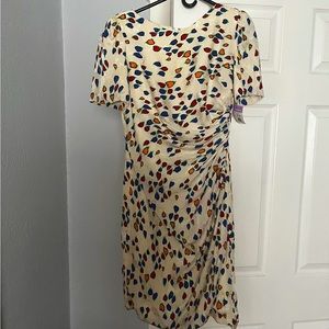 VTG 80s CAROLINA HERRERA CH Heart Print SILK RUFFLE Drape Dress size 8